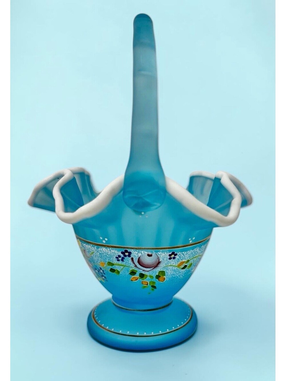 Fenton 2002 Charleston Collection Blue Topaz Satin Basket - Signed Bill Fenton - Picture 2 of 6
